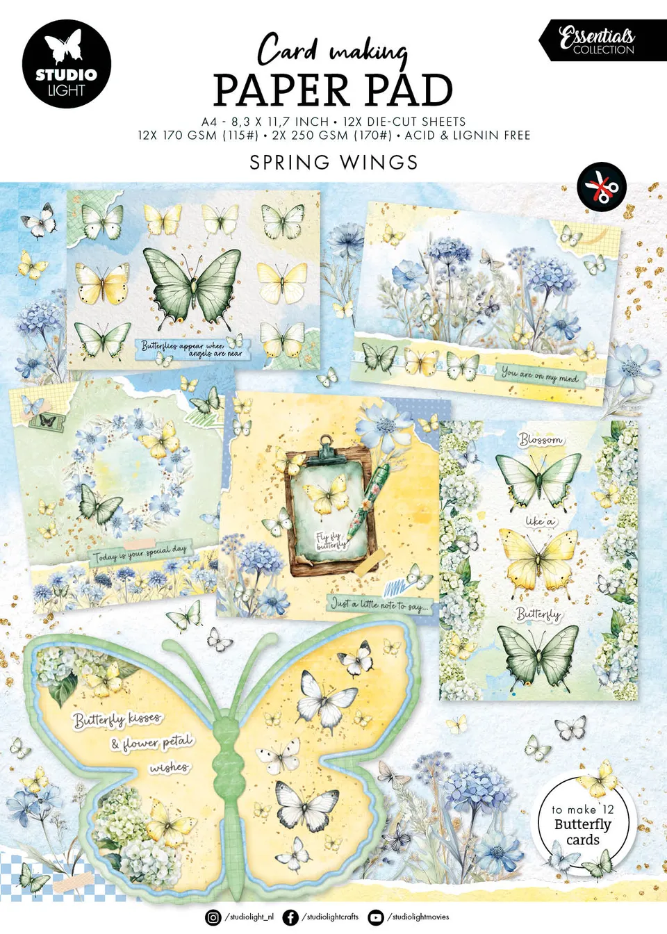 Studio Light Essentials Butterflies papirblokk 14 ark sommerfugl