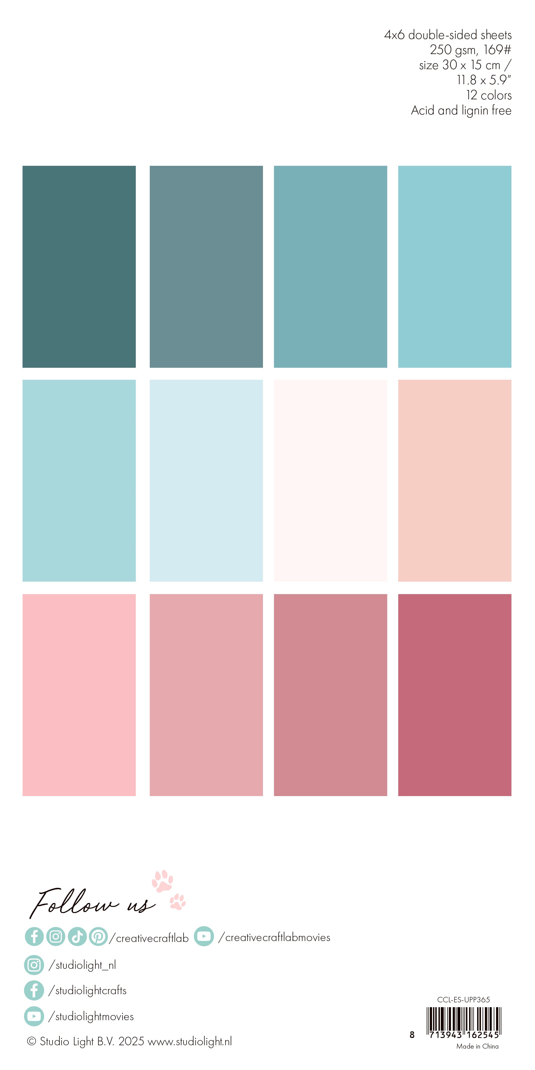Studio Light Creative Craftlab Unicolor papirblokk winter pastels 24 ark