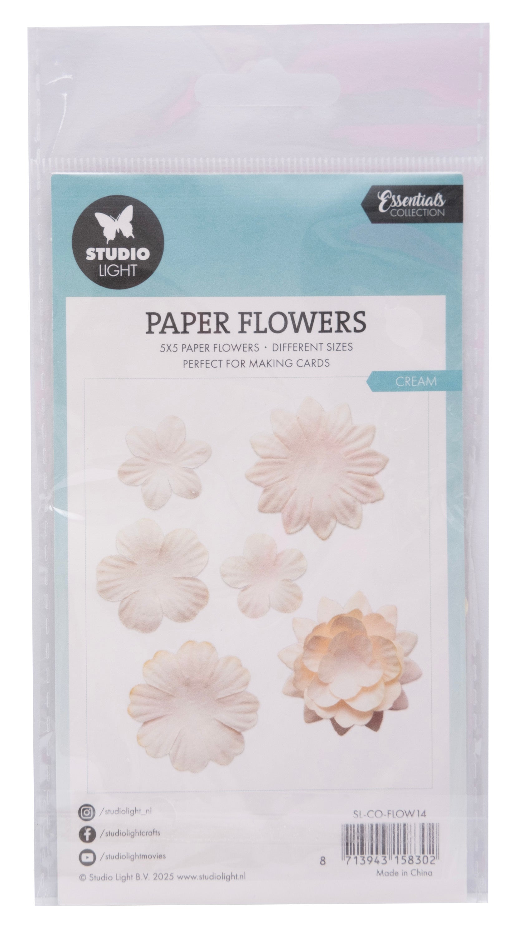 Studio Light Essentials papirblomster 25 stk krem 74 mm