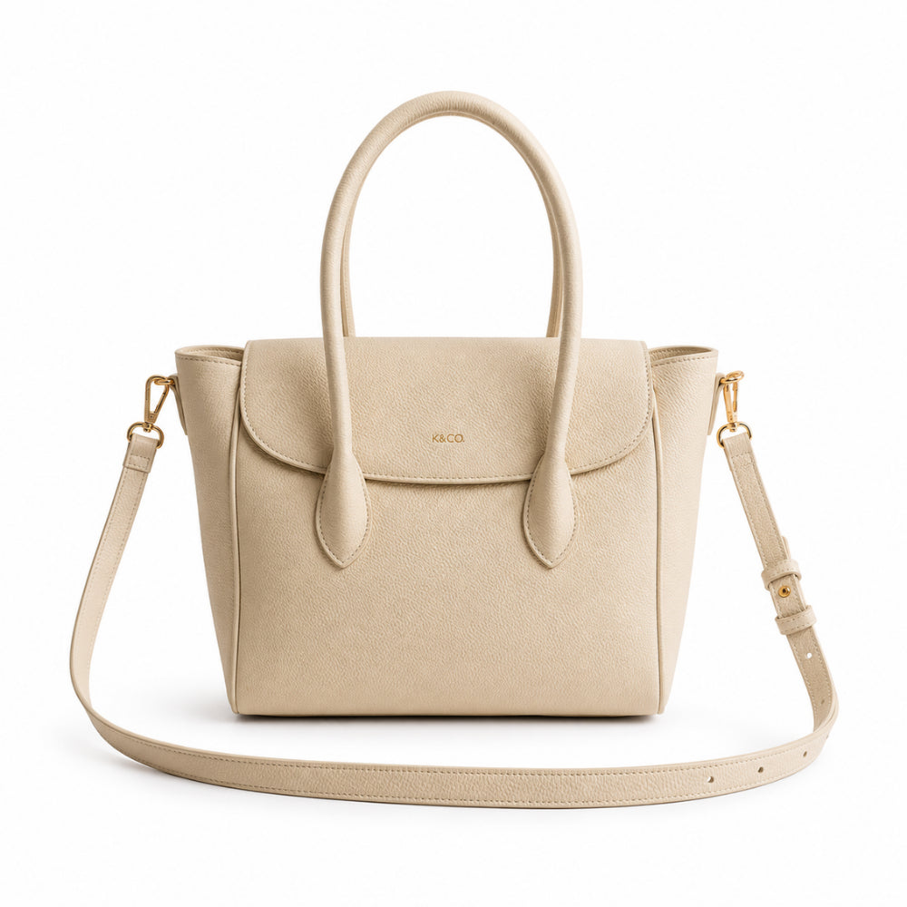 K&Co Flapover skulderveske beige ekte skinn