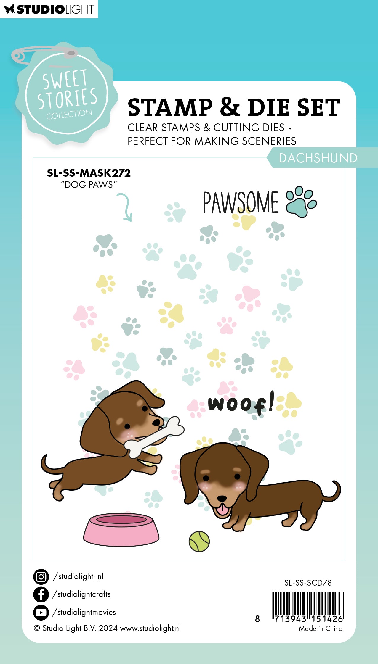 Studio Light Sweet Stories Dachshund stempel + dies hund