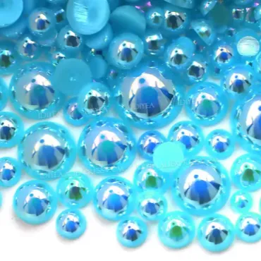 Papirglede Halvperler aqua marine 2-10 mm flat bakside 3 g