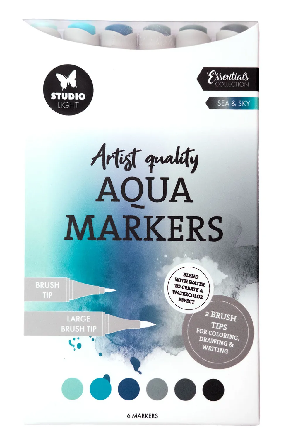 Studio Light Essentials akvarelltusjer Sea & Sky 6 stk