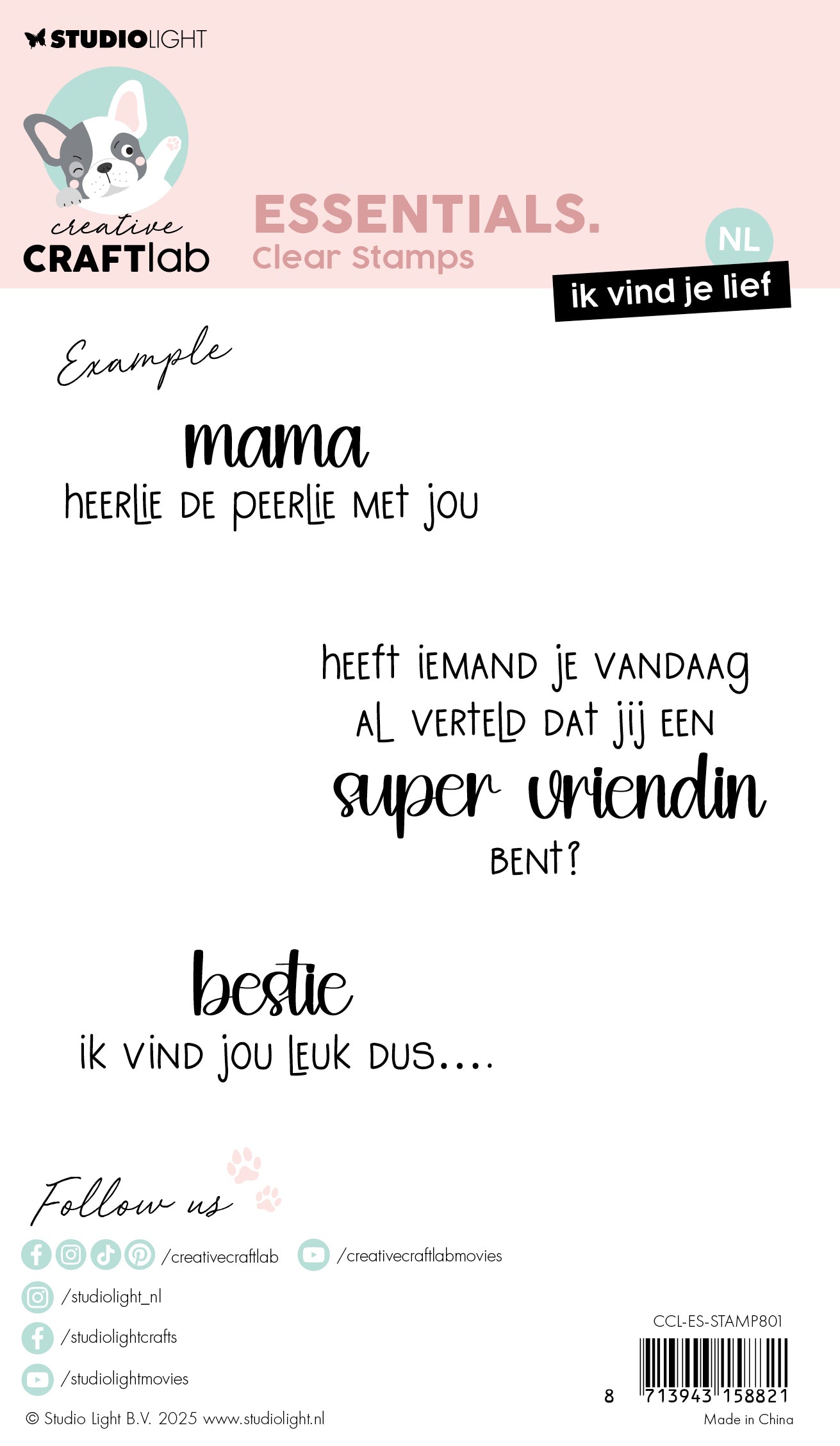 Creative Craftlab Essentials ik vind je lief stempel nederlandsk