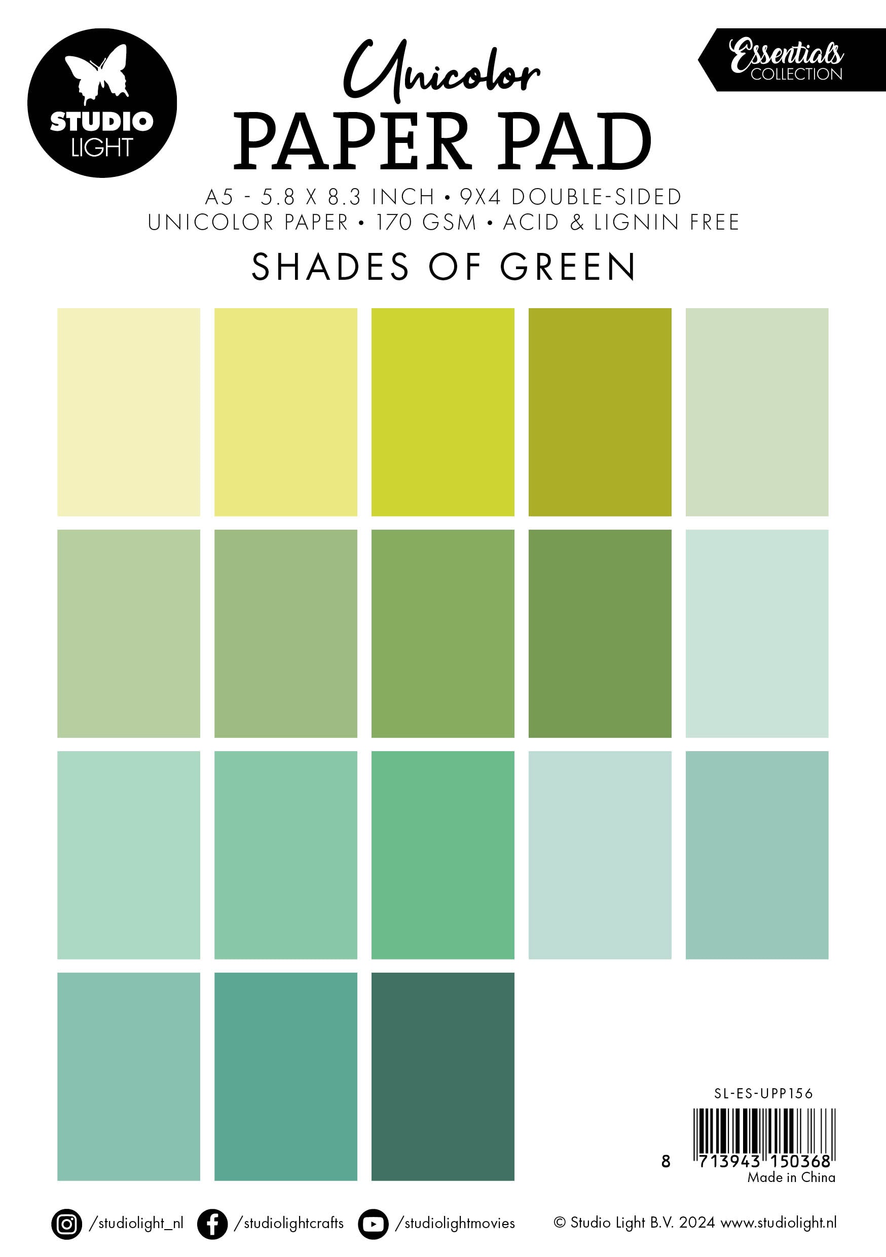 Studio Light Essentials Unicolor papirblokk Shades of Green 36 ark grønn