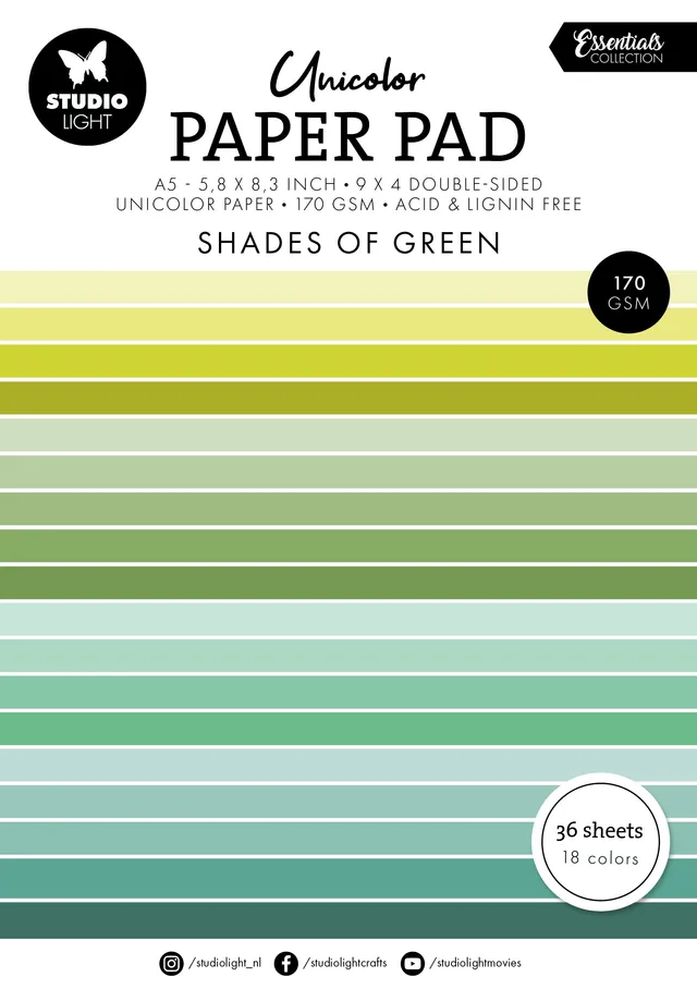Studio Light Essentials Unicolor papirblokk Shades of Green 36 ark grønn
