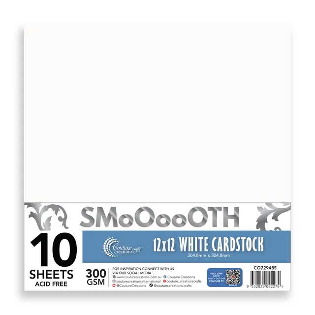 Couture Creations Smooth kartong 30x30 hvit 10 ark 300gsm