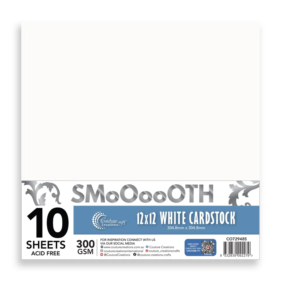 Couture Creations Smooth kartong 30x30 hvit 10 ark 300gsm