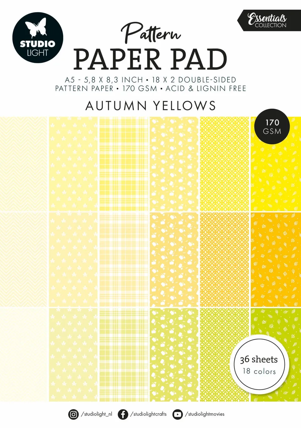 Studio Light Essentials Shades of Yellow mønsterpapirblokk 36 ark gul