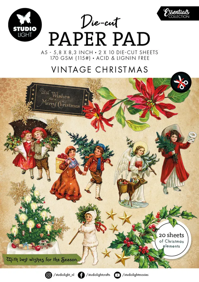 Studio Light Essentials Vintage Christmas papirblokk 24 ark