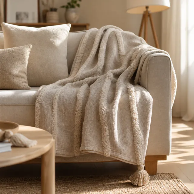 KaiserCraft Evergreen pledd bomull natural 160x240