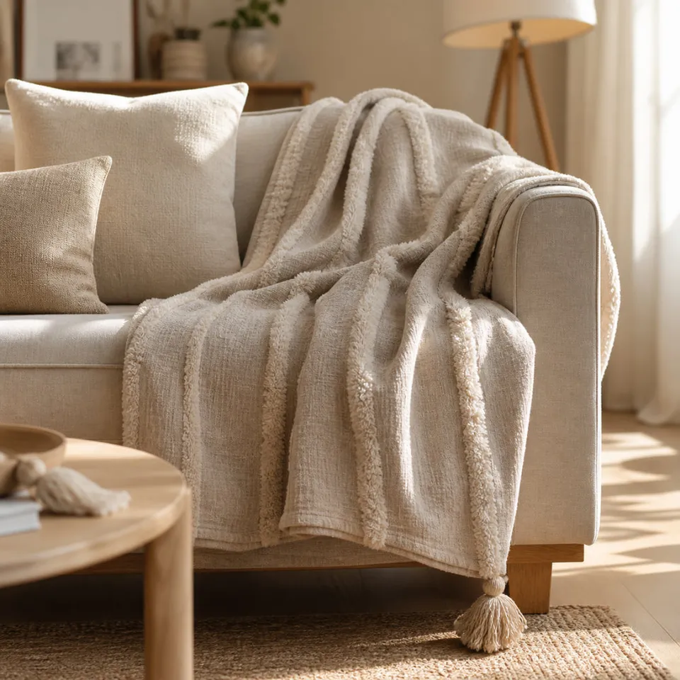 KaiserCraft Evergreen pledd bomull natural 160x240