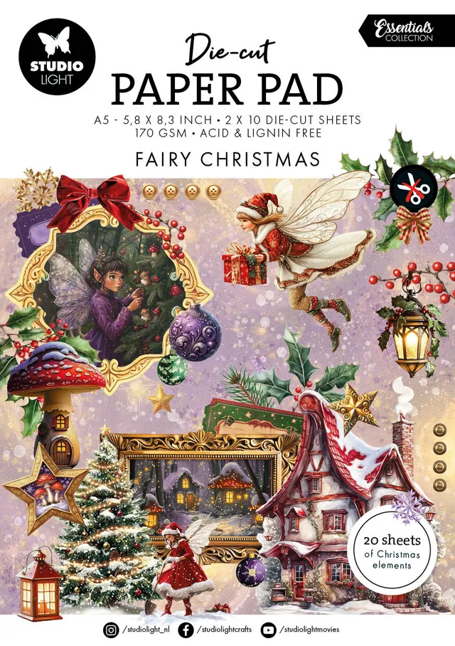 Studio Light Essentials Fairy Christmas diecut papirblokk 20 ark