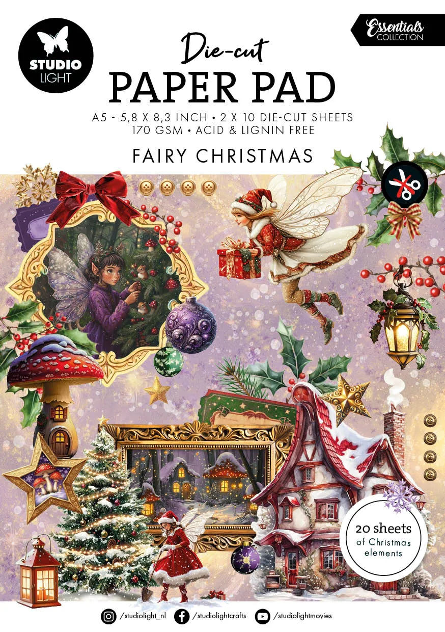 Studio Light Essentials Fairy Christmas diecut papirblokk 20 ark