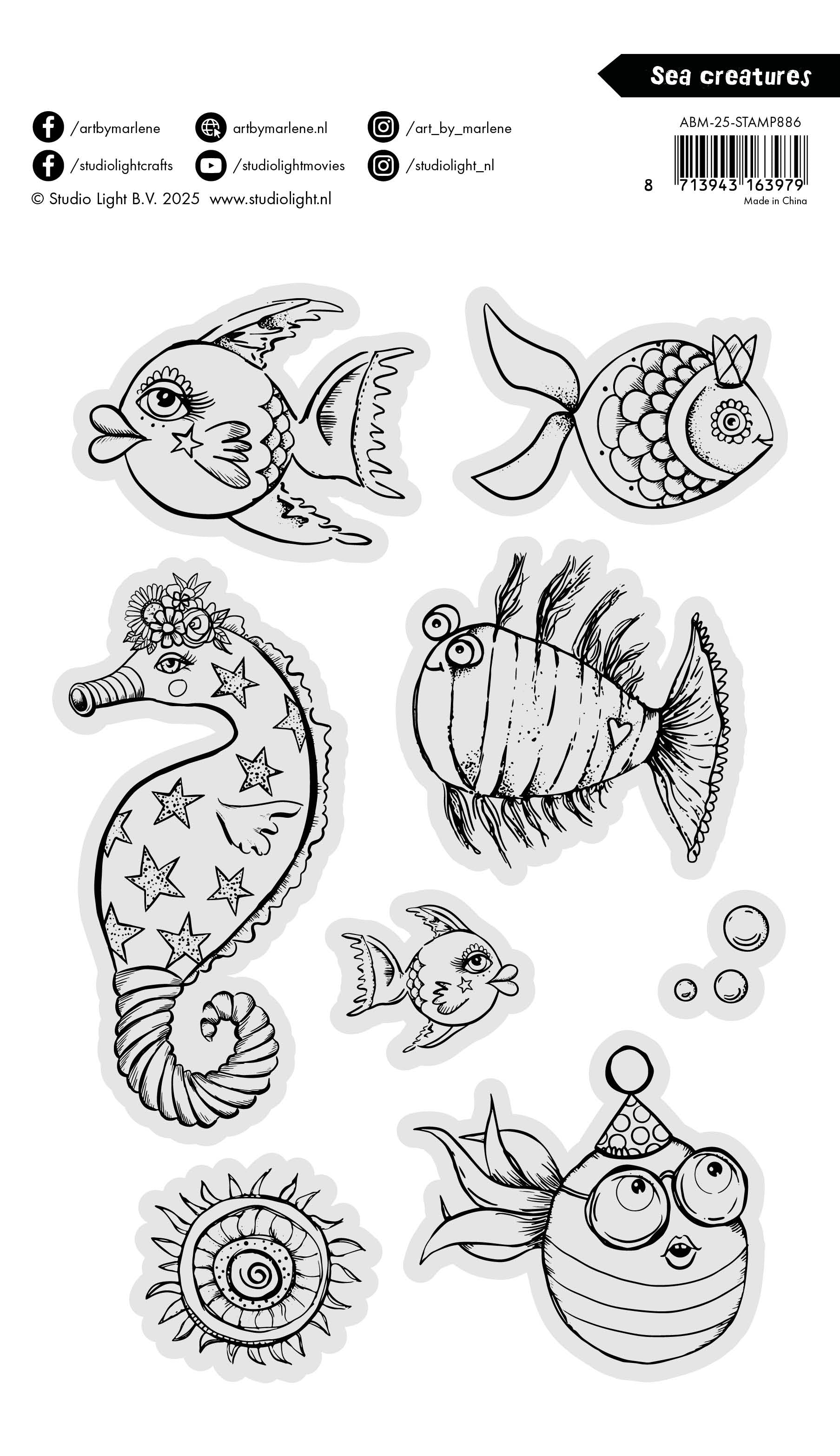 Art by Marlene 2025 Sea Creatures clear stempel sjødyr