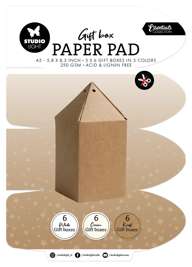 Studio Light Essentials Giftbox papirblokk 18 ark gaveeske mønster