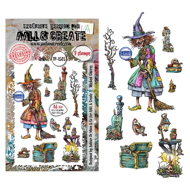 Aall and Create TP-1505 stempelsett A6 Wicked Chores 9 motiv
