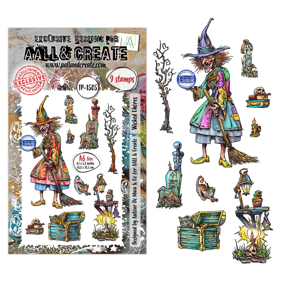 Aall and Create TP-1505 stempelsett A6 Wicked Chores 9 motiv