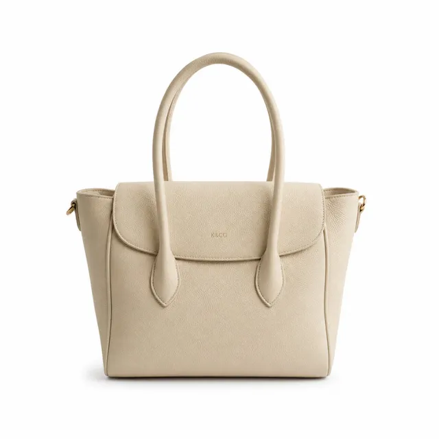K&Co Flapover skulderveske beige ekte skinn
