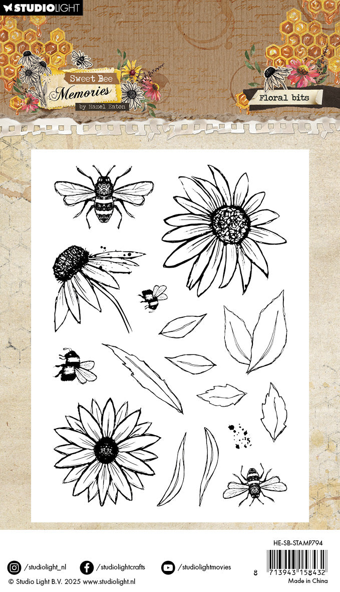 Hazel Eaton Sweet Bee Floral Bits clear stamps blomst