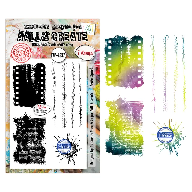 Aall & Create TP-1337 Sewn Sparks stempelsett A6 søm
