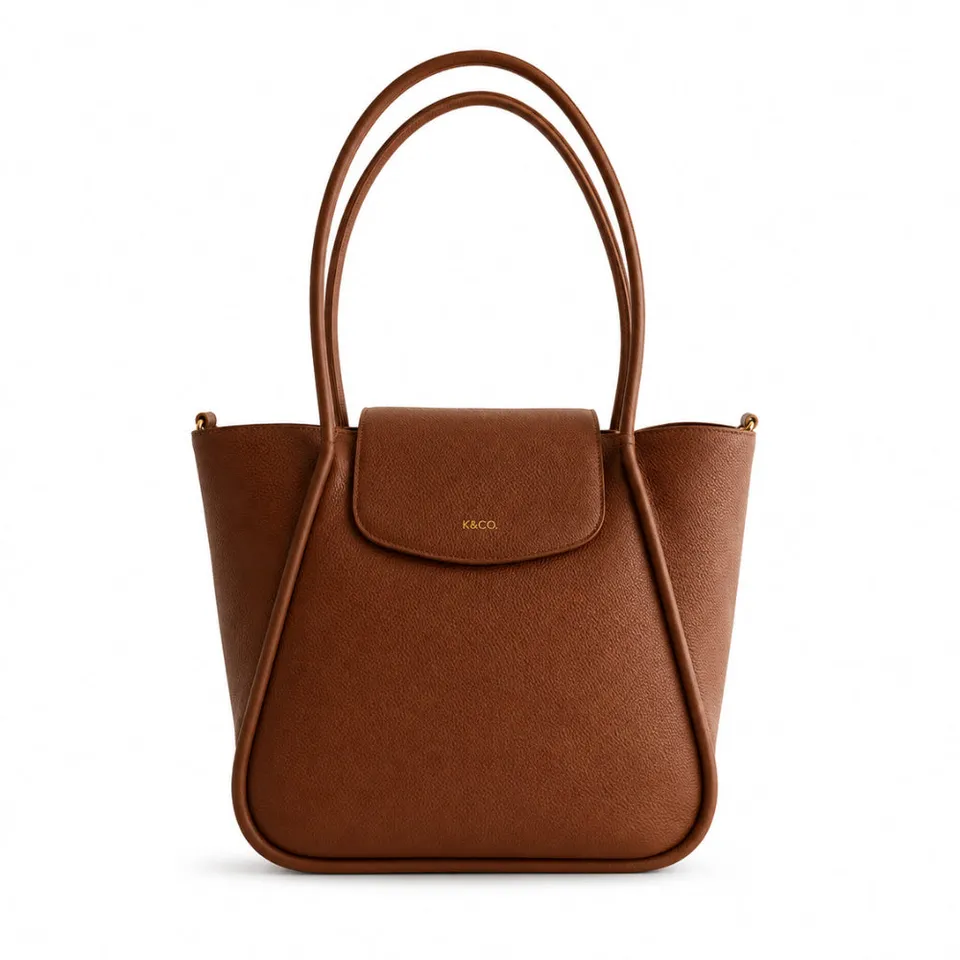 K&Co Genuine Leather veske Tan Flapover Tote