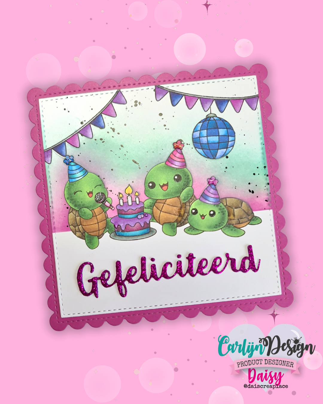 CarlijnDesign Party Turtles CDST-0157 stempelsett A6 dans