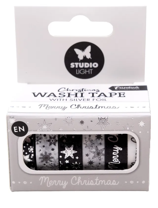 Studio Light Essentials washi tape svart/hvitt sølv 6-pk