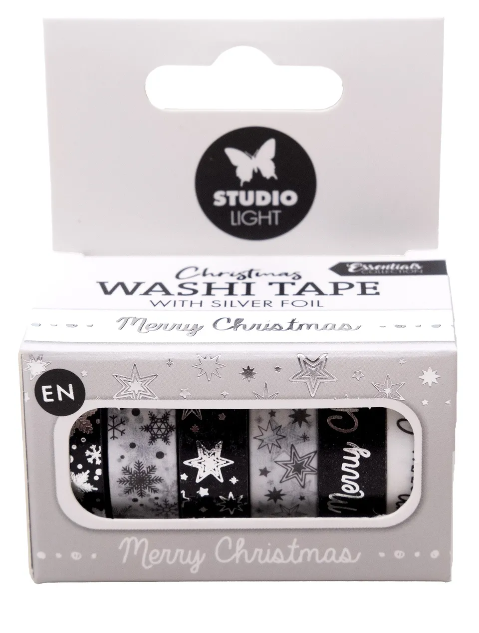 Studio Light Essentials washi tape svart/hvitt sølv 6-pk