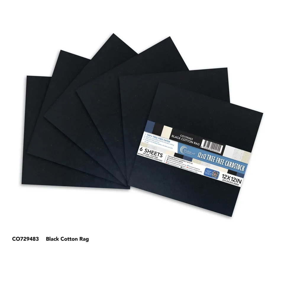 Couture Creations Tree Free Black Cotton Rag papir 12x12 6 ark