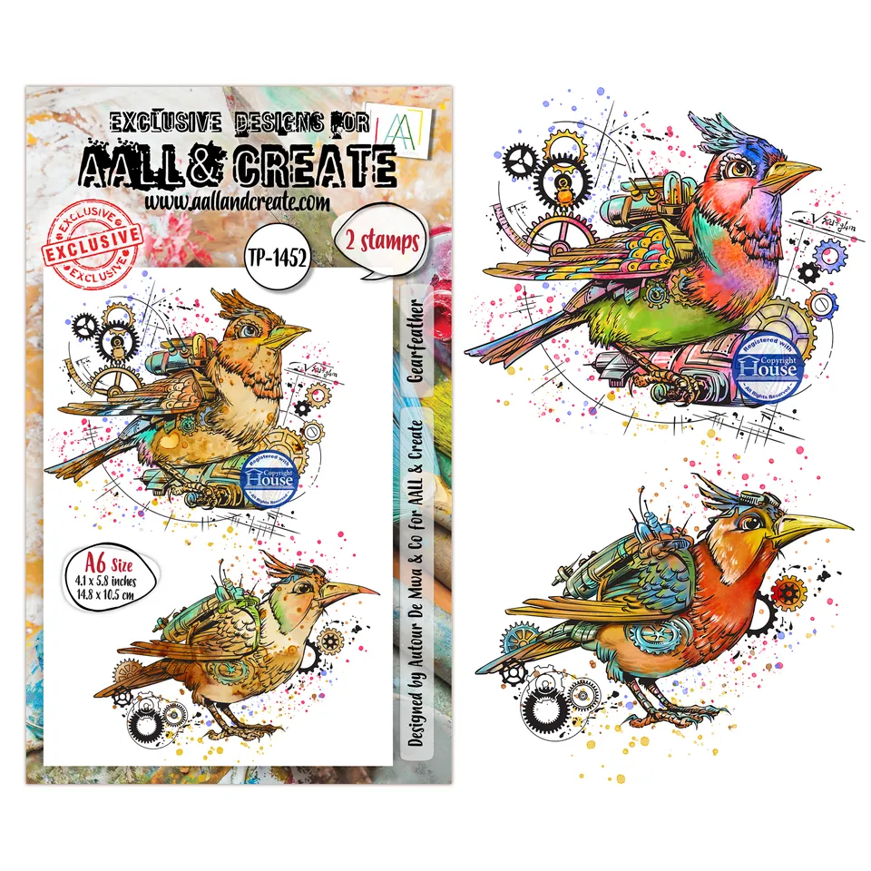 AALL & Create TP-1452 Gearfeather stempelsett A6 2 stk