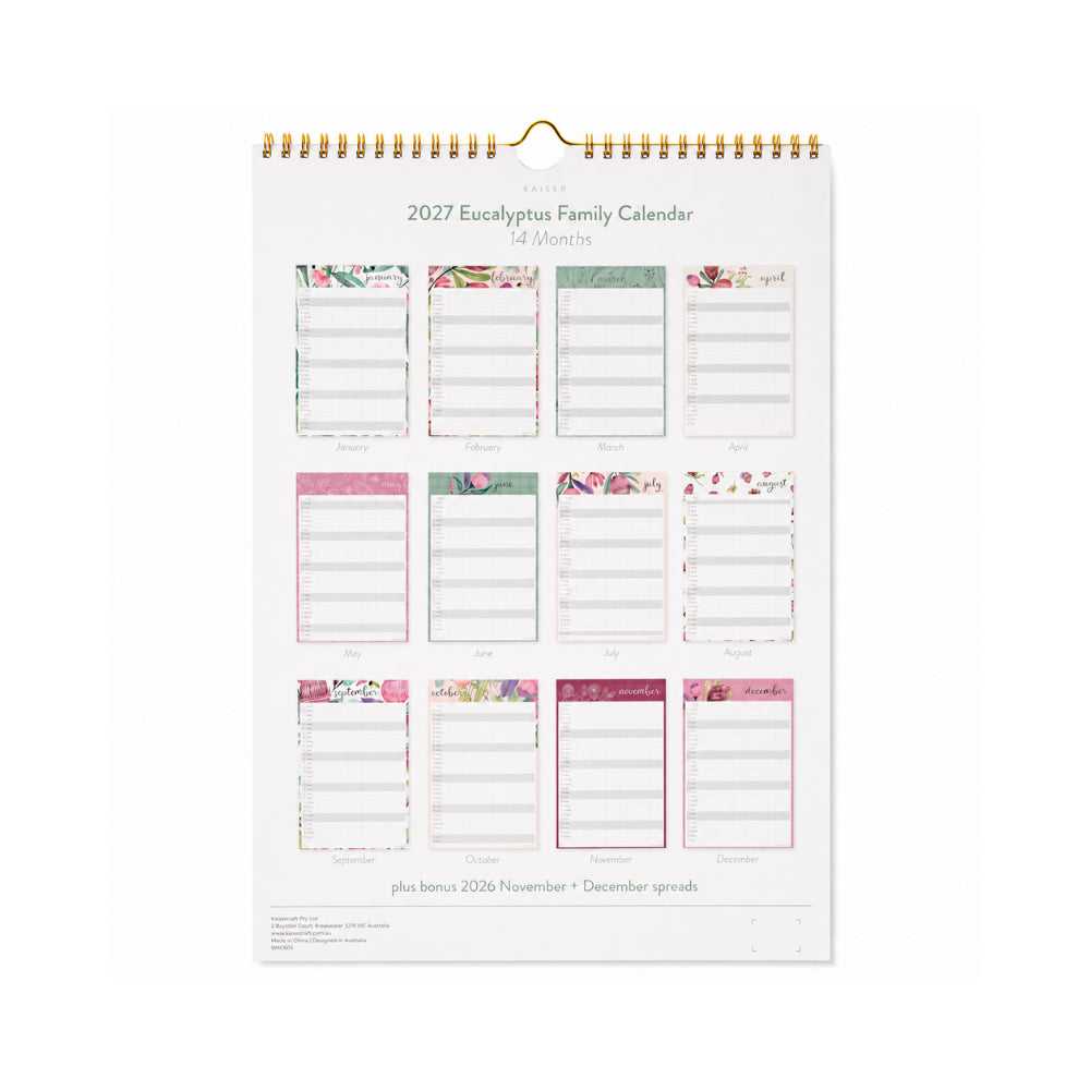 KaiserCraft Eucalyptus familiekalender 2027 14 mnd