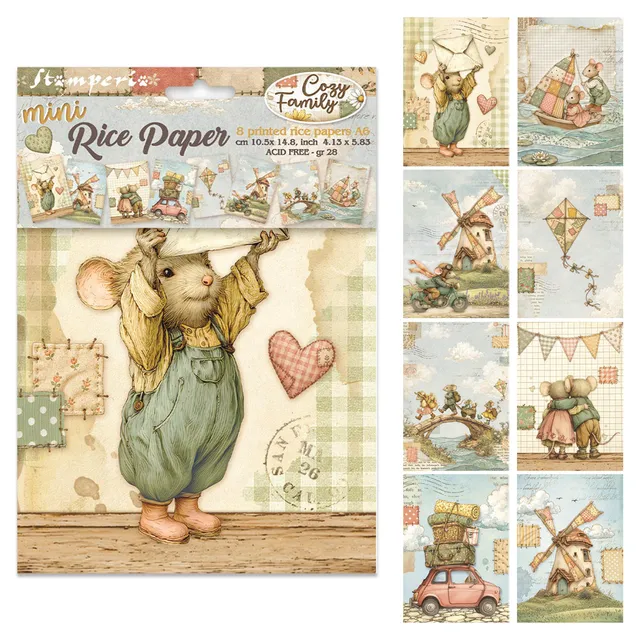 Stamperia Cozy Family rispapir A6 Mini Selection 8 ark