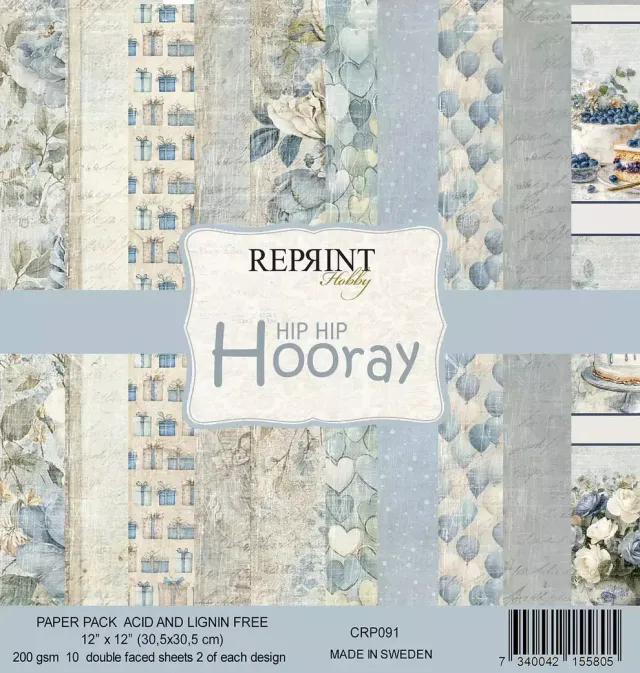 Reprint Hip Hip Hooray mønsterpapir 12x12 samlepakke