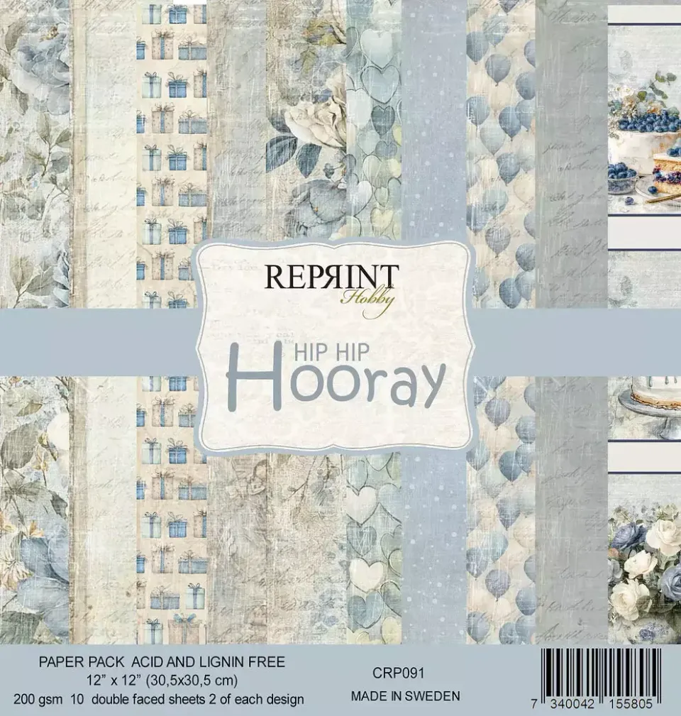 Reprint Hip Hip Hooray mønsterpapir 12x12 samlepakke
