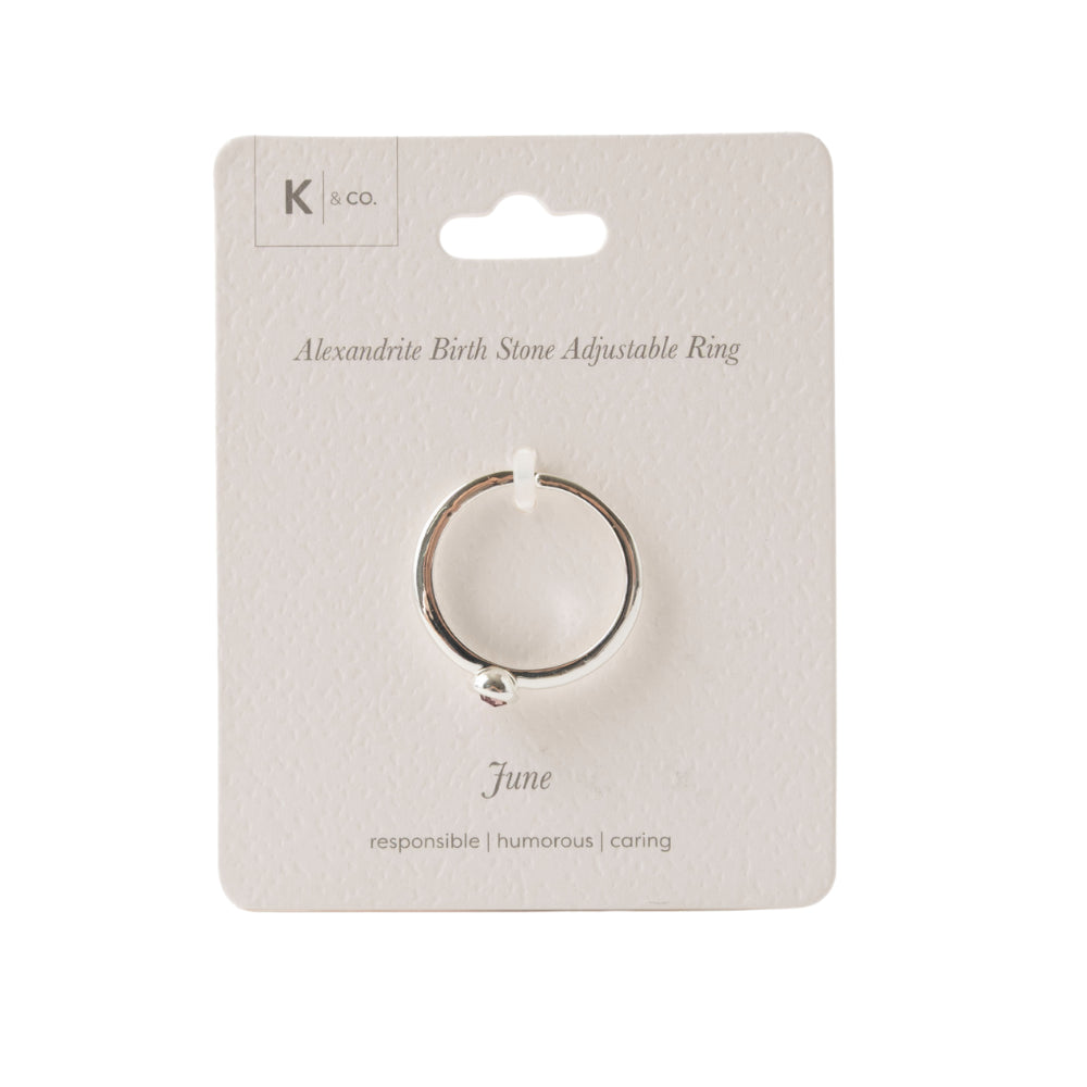 K&Co Birthstone June justerbar ring alexandrite bursdag