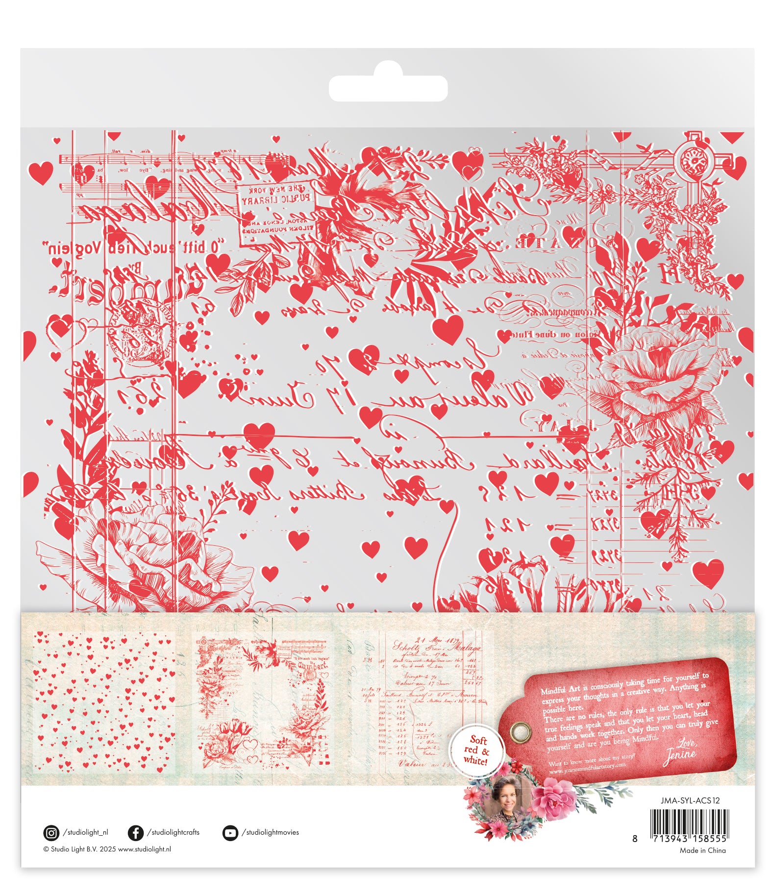Jenine’s Mindful Art Sending You Love acetateark hvit rød