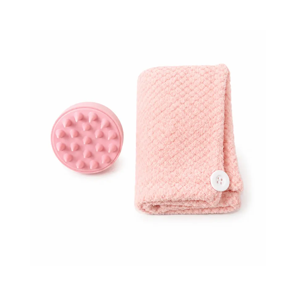 Candy Series hårpleiesett rosa turban og børste