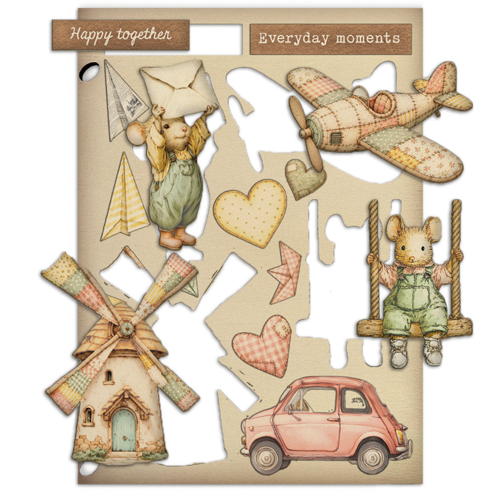 Stamperia Cozy Family trepynt A5 farget 3D til kort