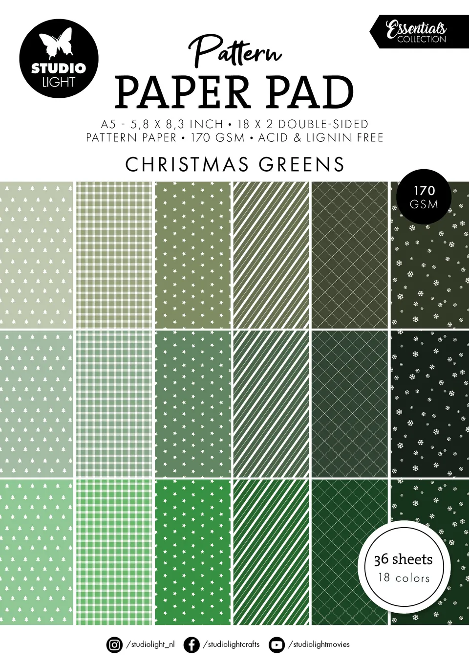 Studio Light Essentials Christmas greens mønsterblokk 36 ark