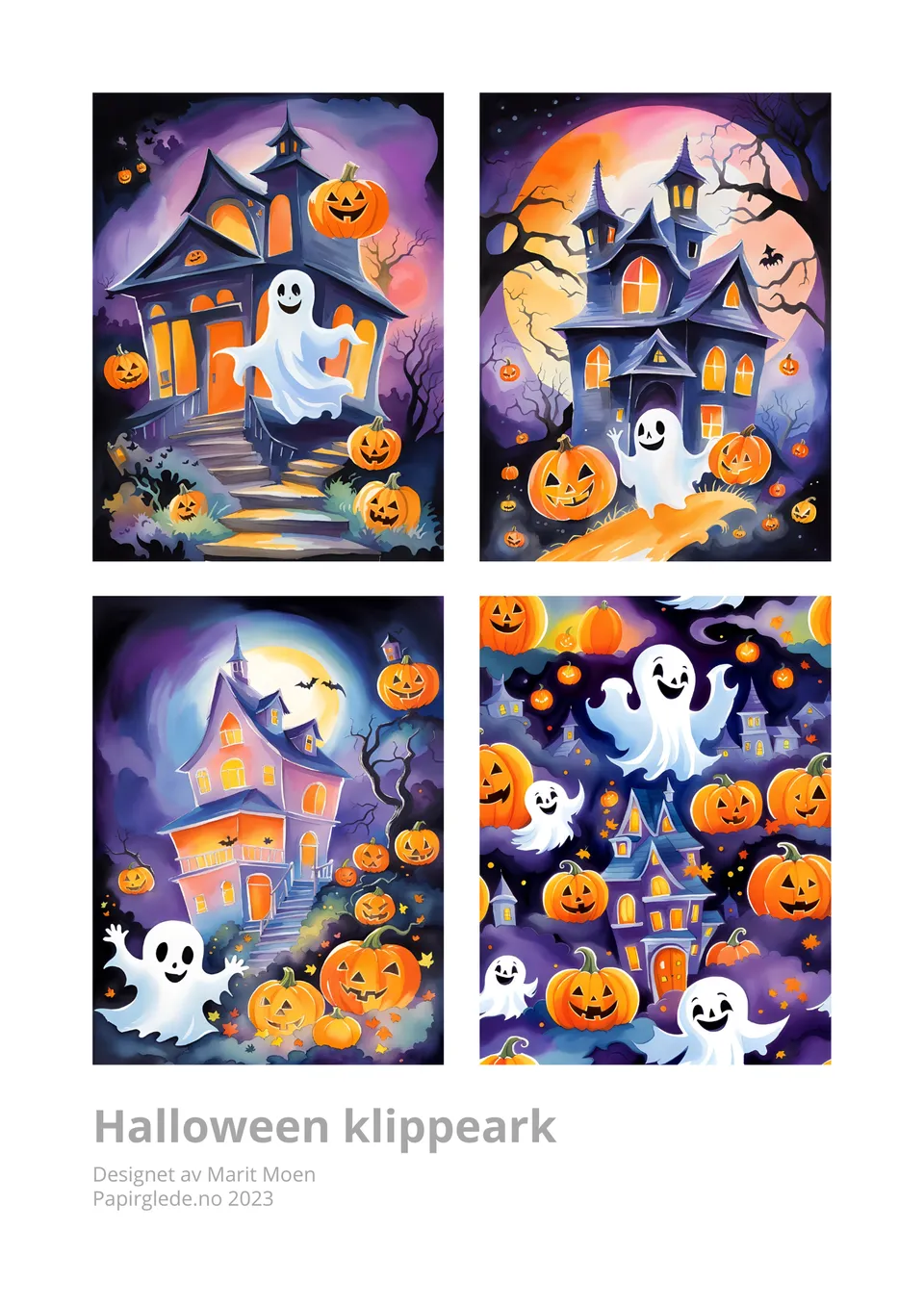 Papirglede Halloween klippeark pdf A4 4 motiver søte