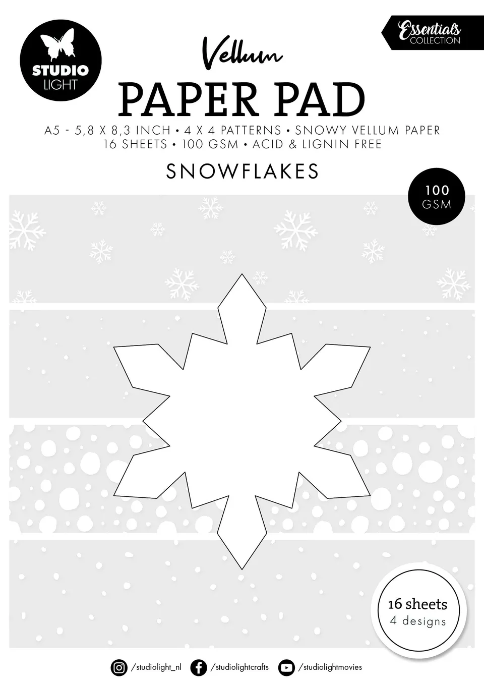 Studio Light Essentials Snowflakes vellumpapirblokk 16 ark