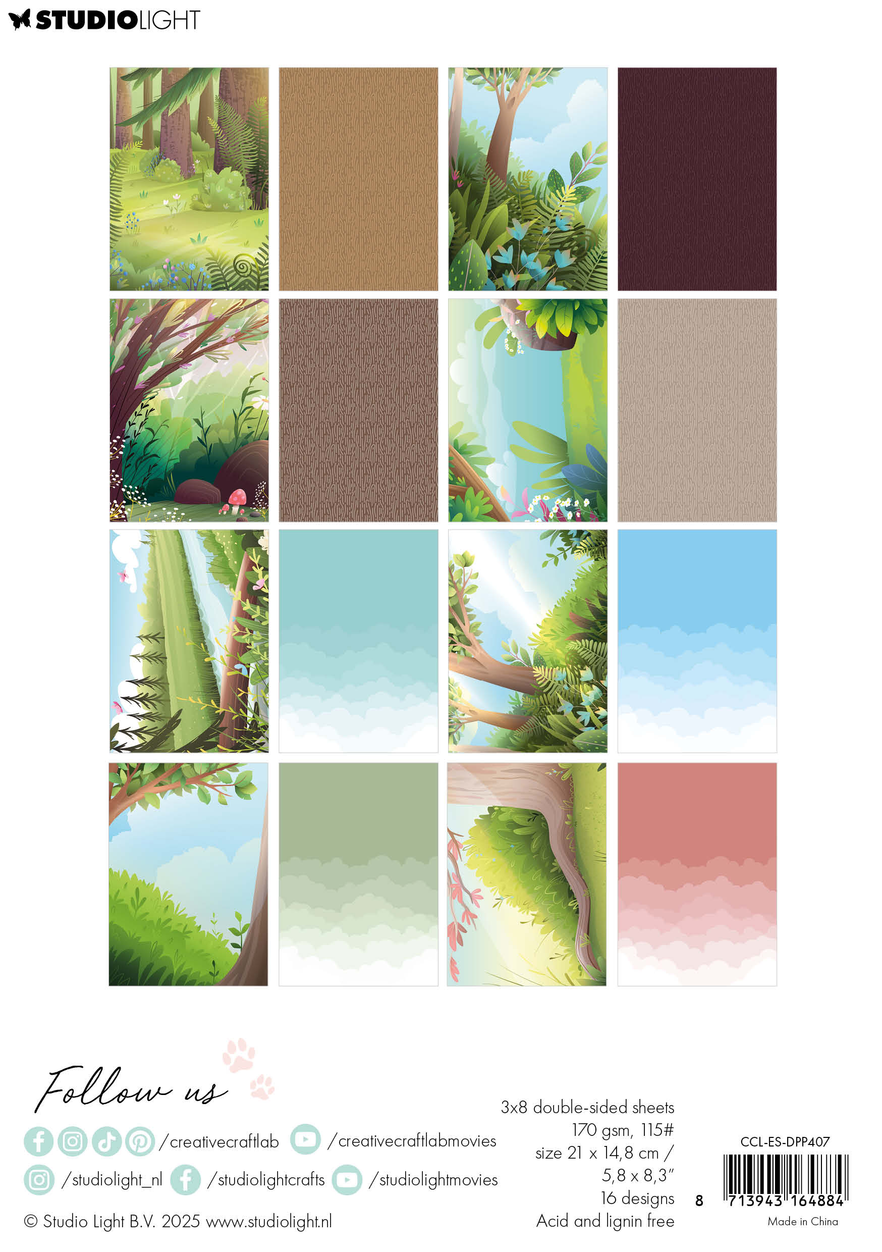 Studio Light Creative Craftlab papirblokk Green forest A5 grønn