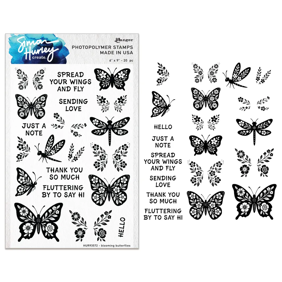 Simon Hurley create Blooming Butterflies stempelsett 6x9 sommerfugl