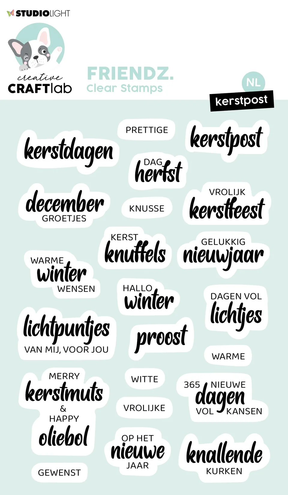 Studio Light Friendz stempel jul og nyttårstekster nederlandsk