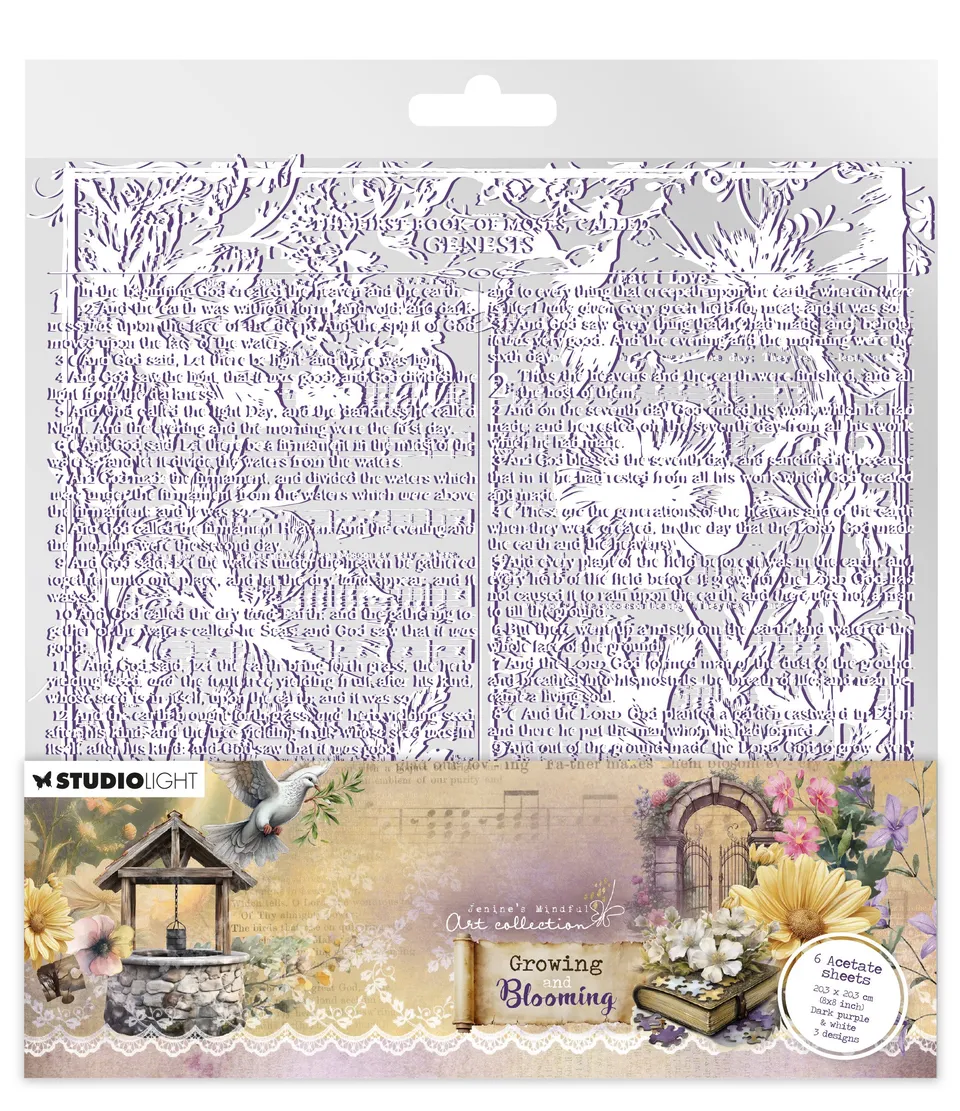 Jenine's Mindful Art Growing Blooming acetateark hvit lilla