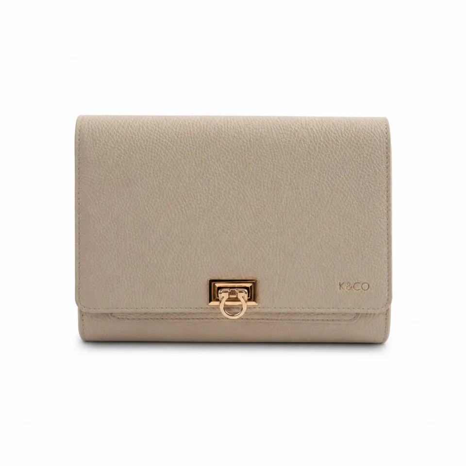 K&Co. Signature lommebok clutch beige ekte skinn