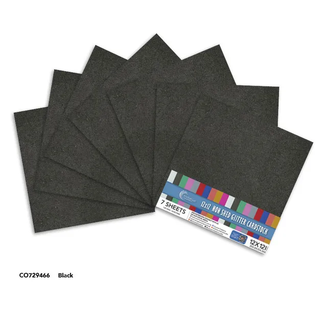 Couture Creations Black glitterpapir 12x12 120gsm 7 ark svart