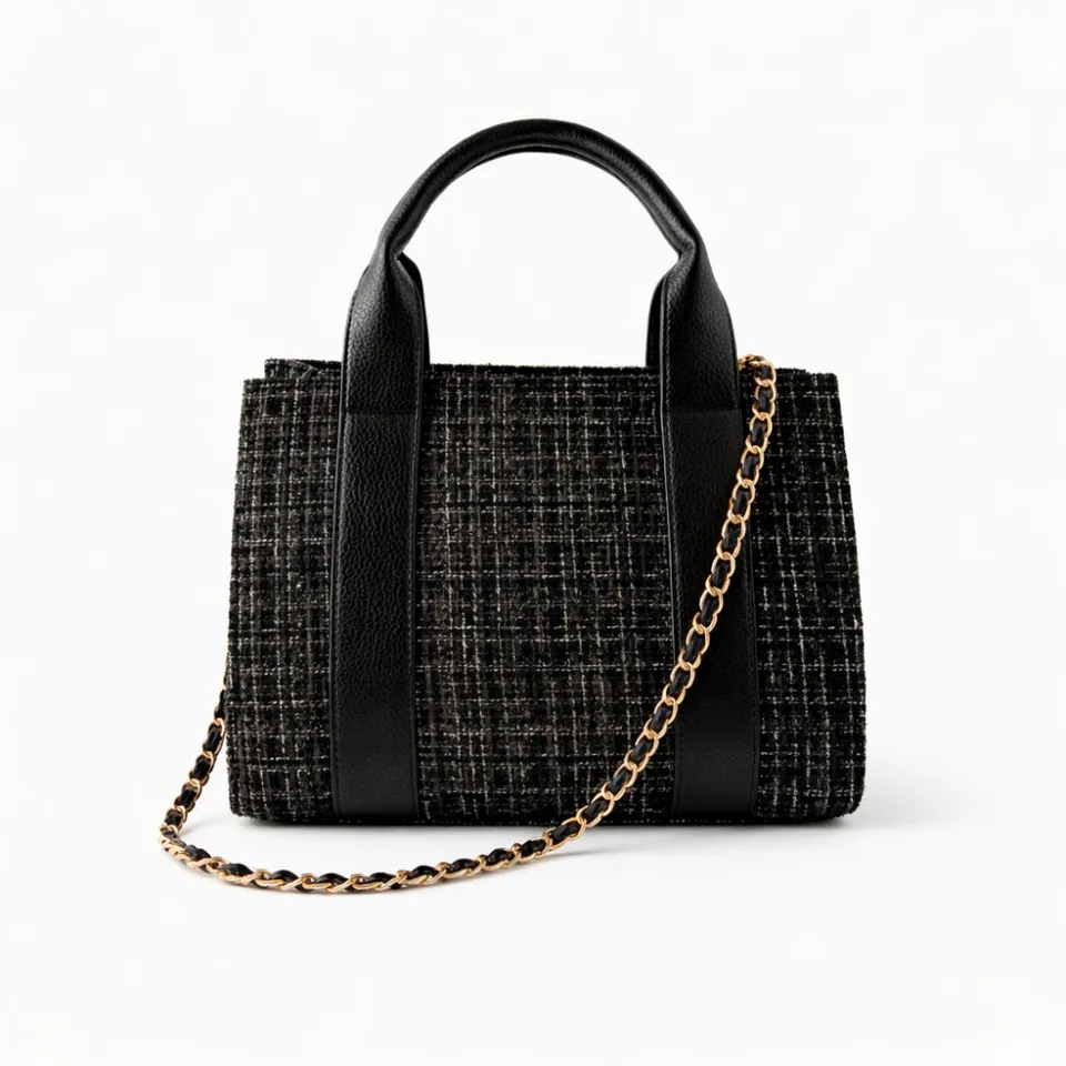 K&Co Petal Boucle mini totebag svart med pouch