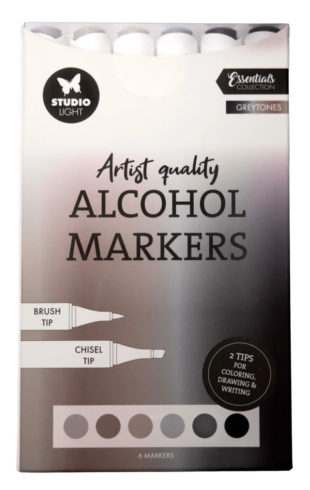 Studio Light Essentials Greytones alkoholmarkører 6 stk grå
